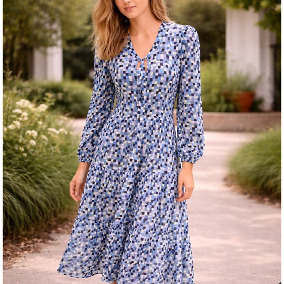 Sail to Sable Dresses & Skirts - STS Sail to Sable A Line Maxi Dress XS Tiered Check Beach Vacation‎ Blue Cruise